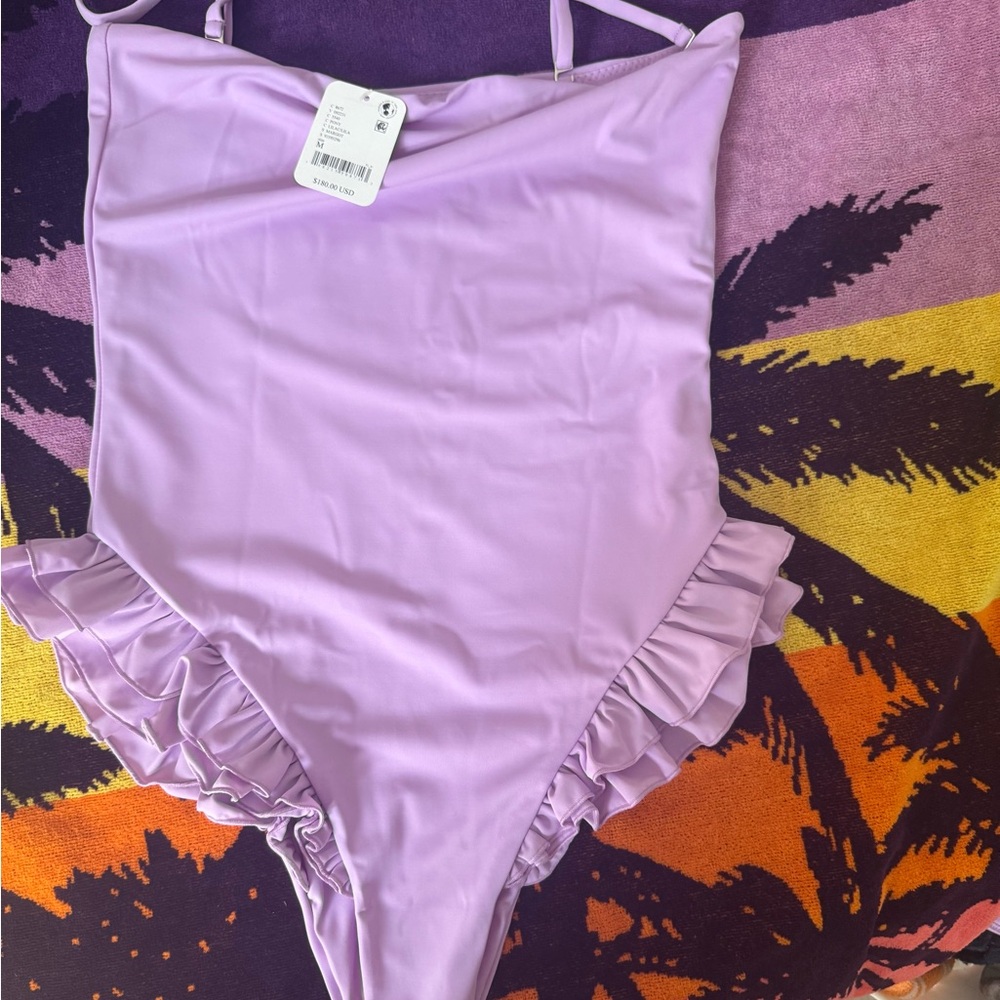 Free People Lavender Ruffled One Piece Swimsuit